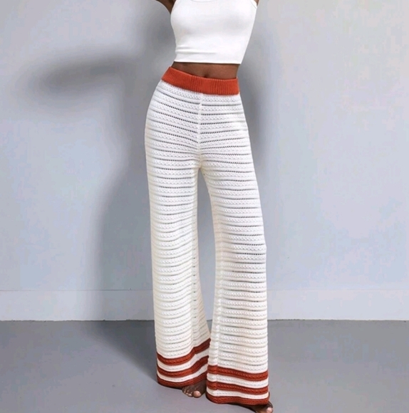 Women's Casual Contrasting Stripe Wide Leg Knit Pants - Picture 4 of 4